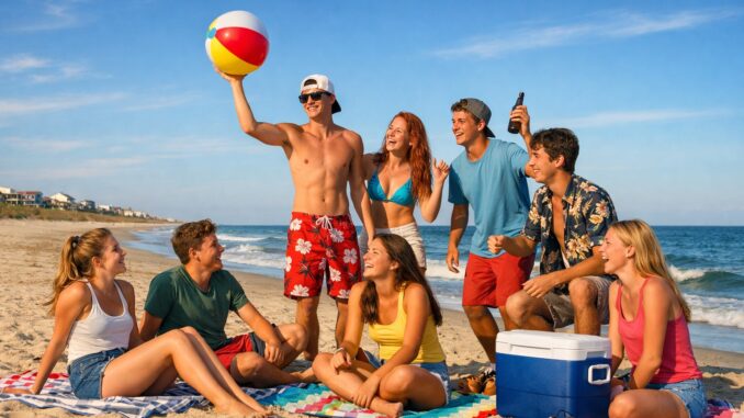 Senior Week North Myrtle Beach — students on the beach near Ocean Drive