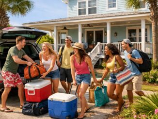 Beach Week rental house near Ocean Drive in North Myrtle Beach SC — students arriving for the week