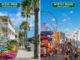Split view comparing Ocean Drive in North Myrtle Beach and the Myrtle Beach Boardwalk — student travel comparison