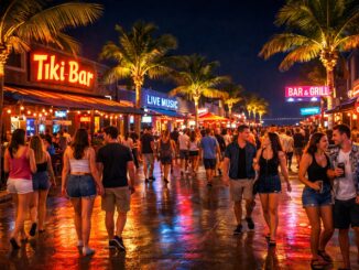 Nightlife on Ocean Drive in North Myrtle Beach SC — Main Street bar scene at night