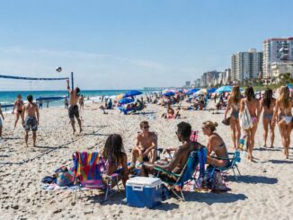 Students enjoying a sunny day on the beach at Ocean Drive in North Myrtle Beach SC